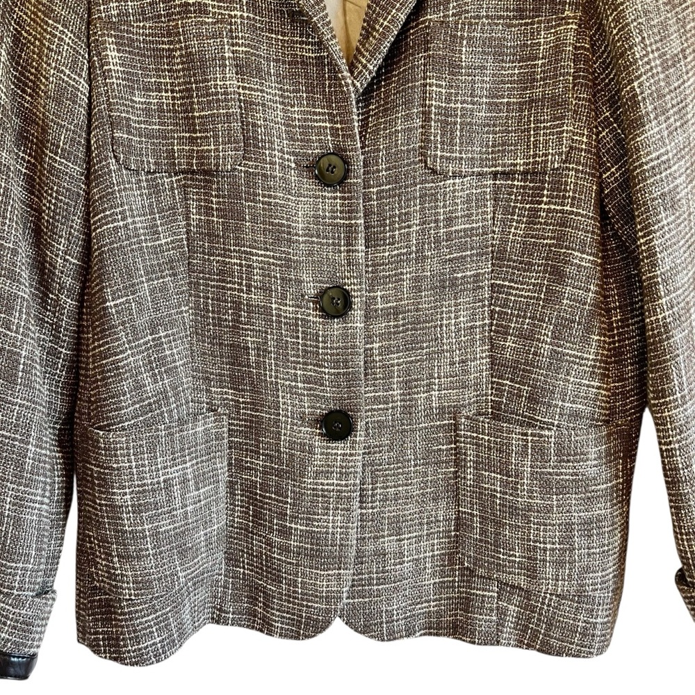Maxmara woven cotton blazer with leather accents size 12 excellent condition - Picture 4 of 14